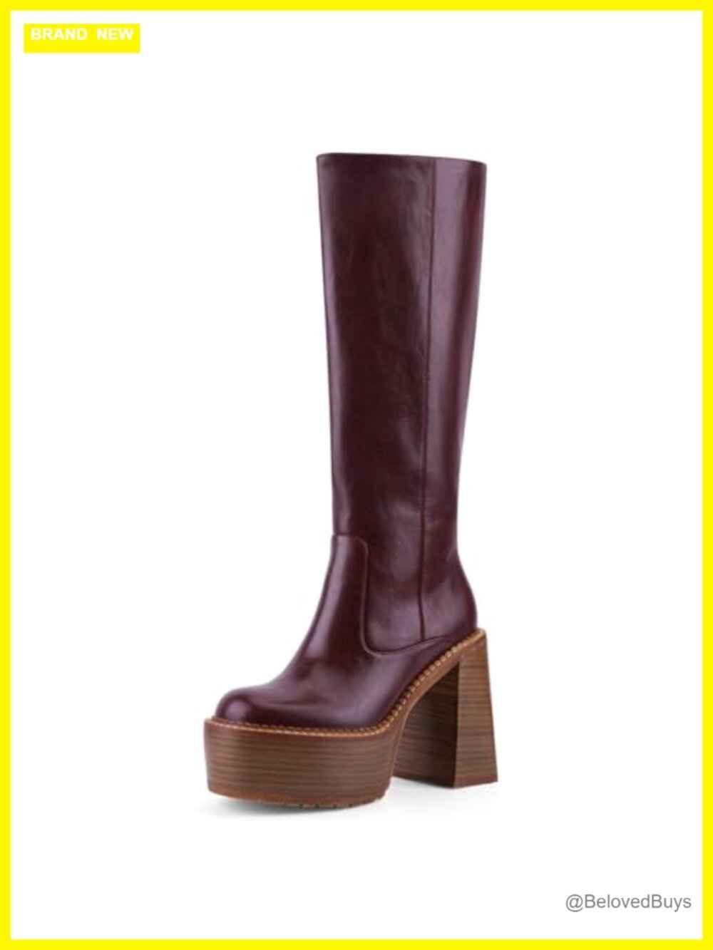Platform Mid Calf Boots Square Toe Block Heel Faux Leather Women's Tall